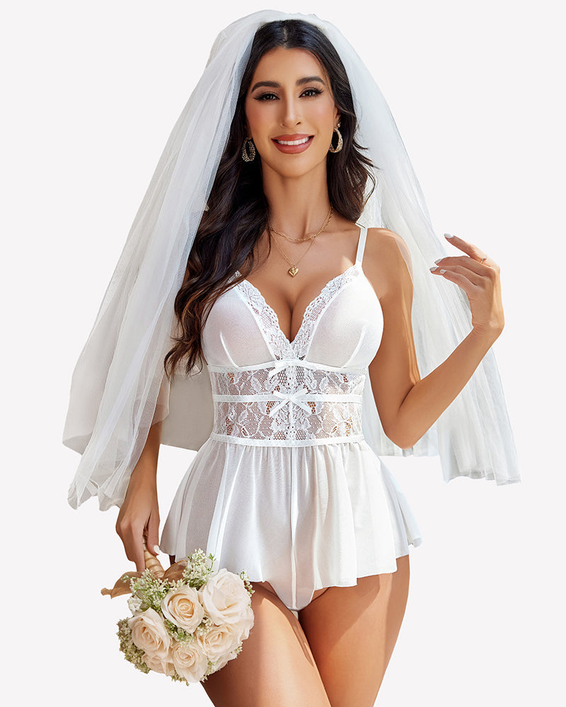 Lace Bodysuit V Neck Mesh Sleepwear