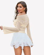Mesh Top Long Sleeve Off The Shoulder Shirts