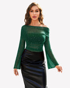Mesh Top Long Sleeve Off The Shoulder Shirts