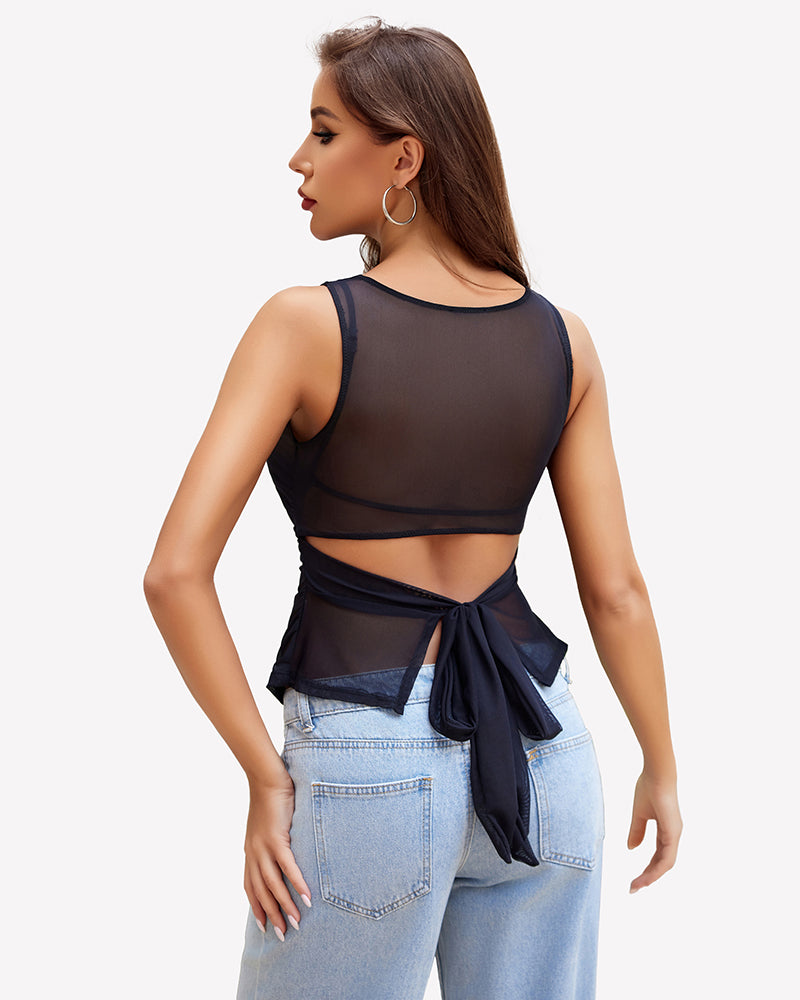 Mesh Tank Sleeveless Boat Neck Y2k Top