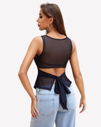 Mesh Tank Sleeveless Boat Neck Y2k Top