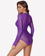 Long Sleeve Bodysuit Sparkle Mesh Top