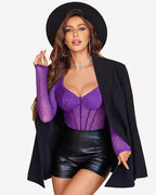 Long Sleeve Bodysuit Sparkle Mesh Top