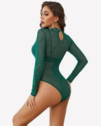 Long Sleeve Sheer Rhinestone Bodysuit