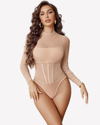 Long Sleeve Sheer Rhinestone Bodysuit