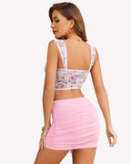Ruched Bodycon Double Layer Mini Skirt