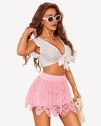 Flowy Layered Lace Asymmetrical Short Skirts