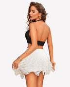 Flowy Layered Lace Asymmetrical Short Skirts