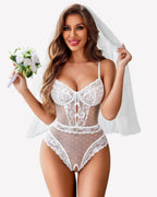 Sheer Lace Bodysuit V Neck Teddy