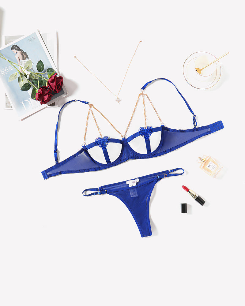 Chain Heart Cutout Bra and Panty Sets