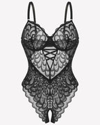 Lace deep V Teddy Crotchless Bodysuits