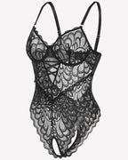 Lace deep V Teddy Crotchless Bodysuits