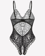 Lace deep V Teddy Crotchless Bodysuits