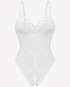Lace deep V Teddy Crotchless Bodysuits