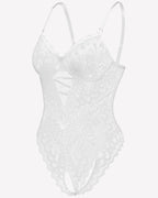 Lace deep V Teddy Crotchless Bodysuits