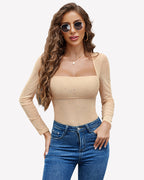 Long Sleeve Rhinestone Mesh Bodysuits