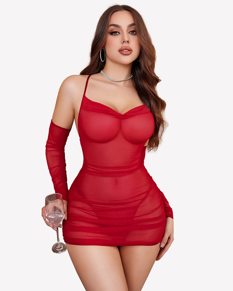 Sheer Mesh Lingerie Dress With Gloves Outfits