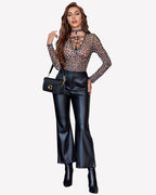 Long Sleeve Deep V Neck Mesh Bodysuit