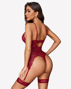 Lace Bodysuit with Garter Belt & Thigh Straps
