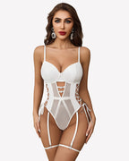 Leather Mesh Teddy With Garter Belt