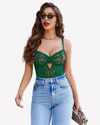 V Neck Lace Teddy Push Up Bodysuit