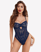 V Neck Lace Teddy Push Up Bodysuit