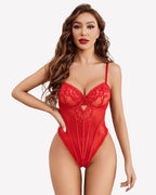 V Neck Lace Teddy Push Up Bodysuit