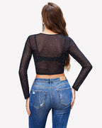 Rhinestone Mesh See Through Crop Top