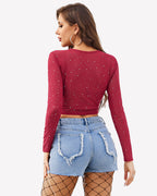 Rhinestone Mesh See Through Crop Top