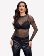 Fishnet Mesh Long Sleeve Tops