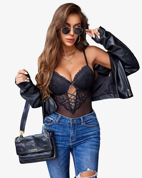Lace V Neck Mini Bodysuit