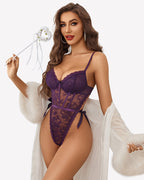 Deep V Lace Bodysuit Satiny Side Ties