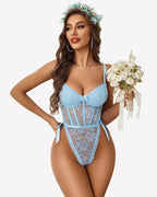 Deep V Lace Bodysuit Satiny Side Ties