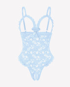 Lace Teddy Ruffle V Neck Bodysuit