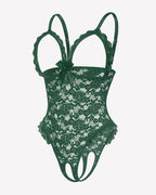 Lace Teddy Ruffle V Neck Bodysuit