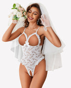 Lace Teddy Ruffle V Neck Bodysuit