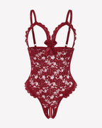 Lace Teddy Ruffle V Neck Bodysuit