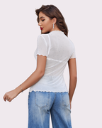 Mesh Tops Short Sleeve Rhinestone Shirts
