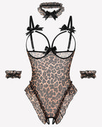 4 Piece Set Sheer Mesh Teddy Bodysuits