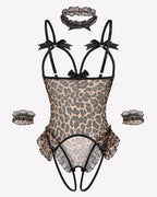 4 Piece Set Sheer Mesh Teddy Bodysuits