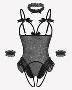 4 Piece Set Sheer Mesh Teddy Bodysuits