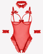 4 Piece Set Sheer Mesh Teddy Bodysuits