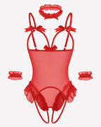 4 Piece Set Sheer Mesh Teddy Bodysuits