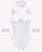 4 Piece Set Sheer Mesh Teddy Bodysuits