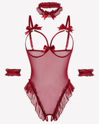 4 Piece Set Sheer Mesh Teddy Bodysuits