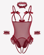 4 Piece Set Sheer Mesh Teddy Bodysuits