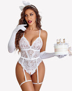 Lace Crotchless Bodysuit with Garter Belt