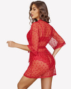 3 Piece Lace Kimono Robe with Bra and Panty Set