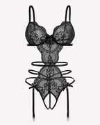 Deep V Teddy Lace Cut Out Garter Sets