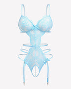 Deep V Teddy Lace Cut Out Garter Sets